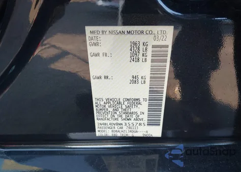 2022 Nissan Altima Sv Fwd z USA, uszkodzony, nr VIN 1N4BL4DV8NN355785